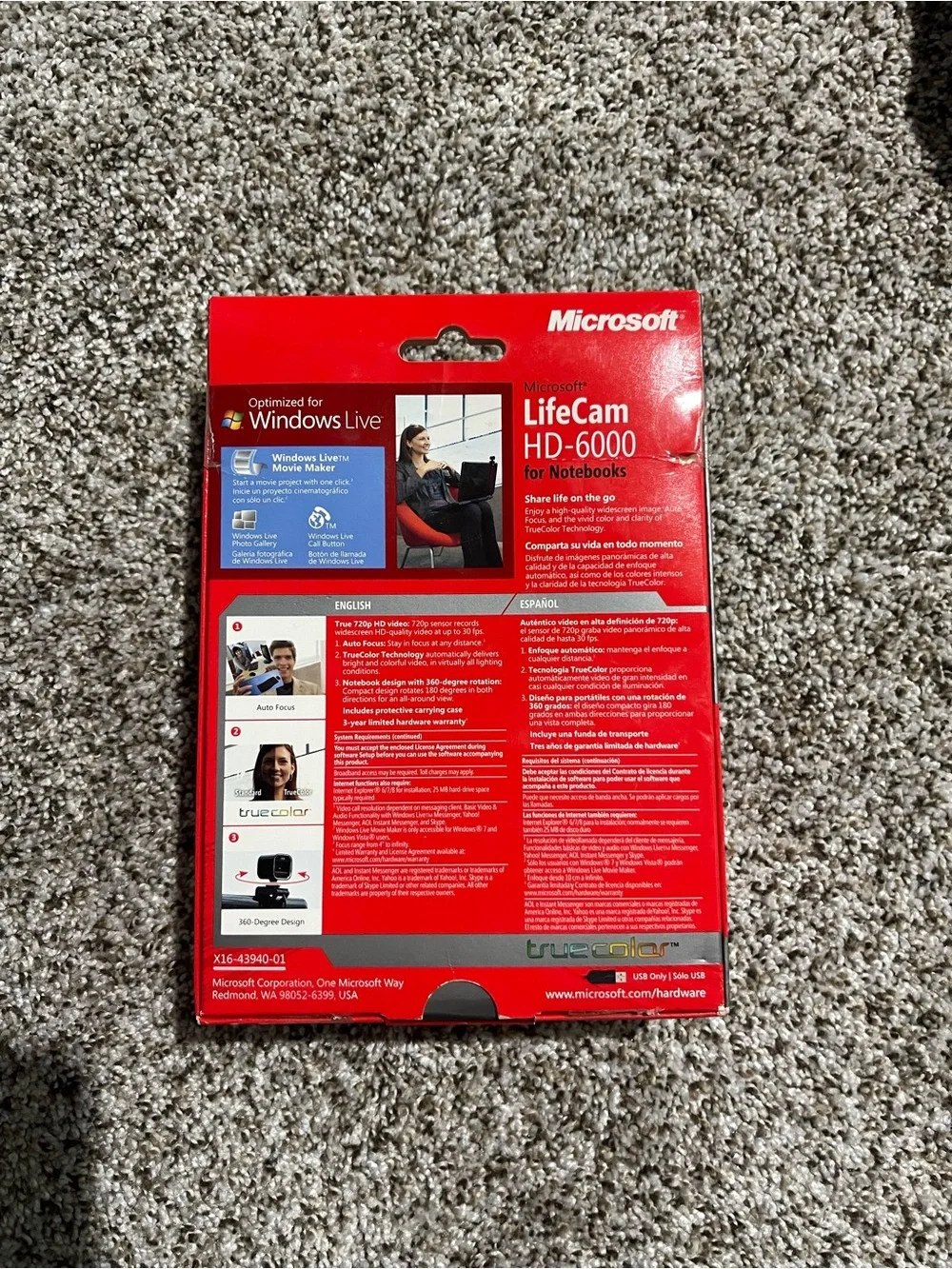 Microsoft LifeCam HD-6000 Notebook Webcam in Black and Red Packaging